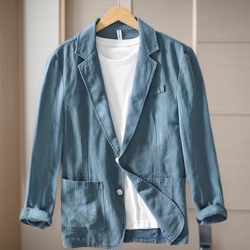 Cross-Border Men's Clothing Amazon's Popular Men's Casual Suit Single-Layer Jacket Solid Color Cotton and Linen Casual Fashion Men's Tops Cross-Border Men's Clothing Amazon's Popular Men's Casual Suit Single-Layer Jacket Solid Color Cotton and Linen Casual Fashion Men's Tops