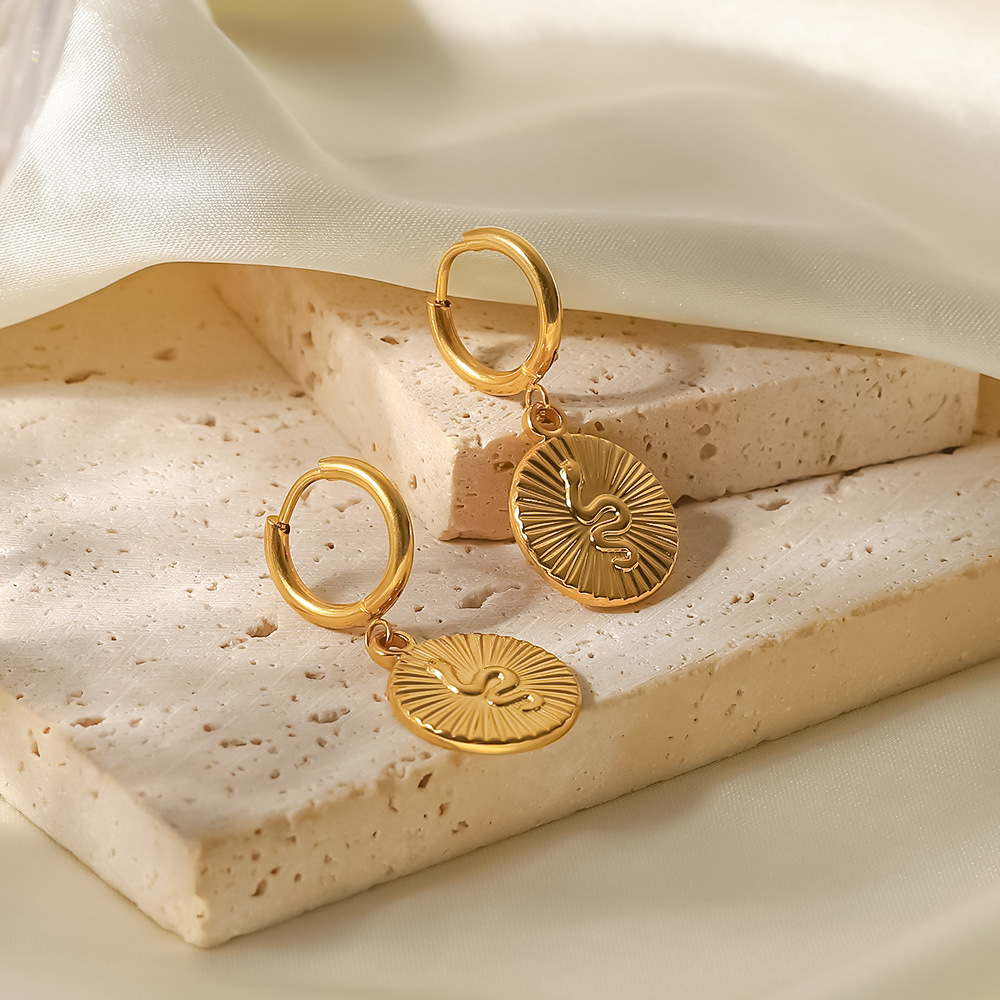 Casual Snake Stainless Steel Drop Earrings Gold Plated Stainless Steel Earrings