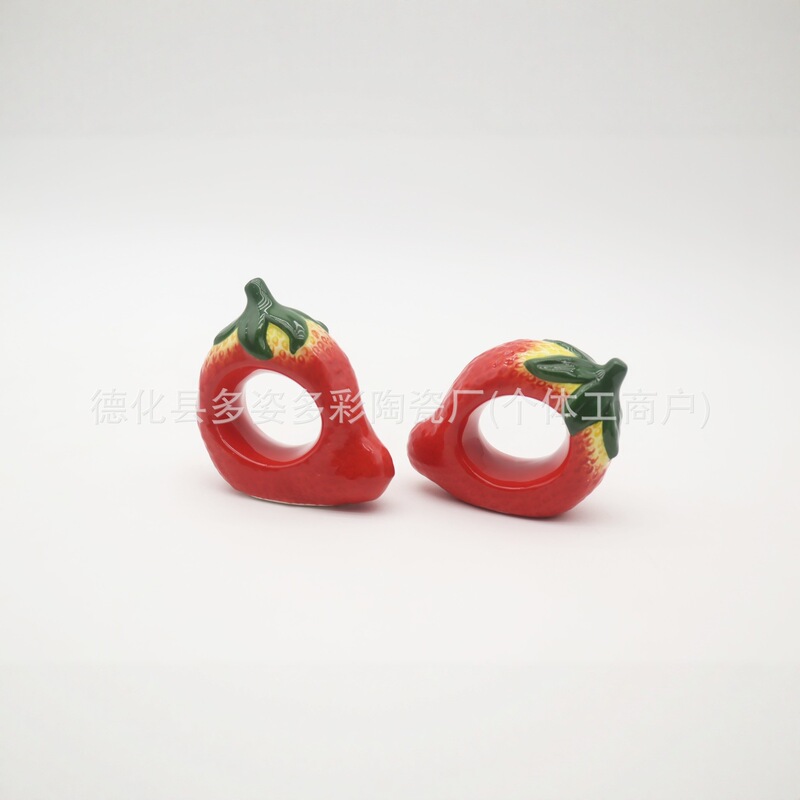 Ins Artificial Strawberry Embossed Stereo Shape Napkin Ring Creative Ceramic Hand-Painted Fruit Pattern Various Kitchen Uses