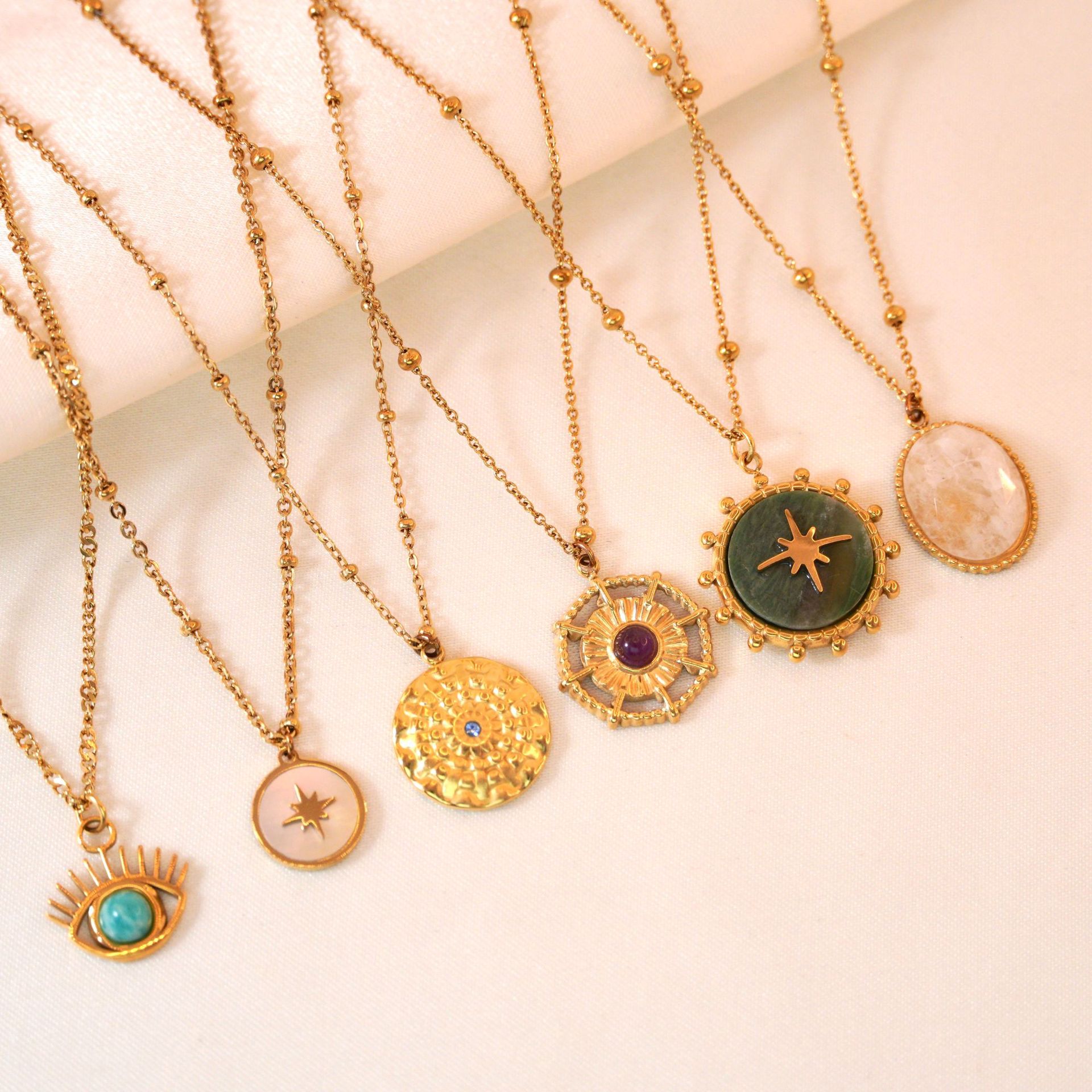 7g Weight December Birthstone Turquoise Inlay Material Wholesale Commute Eye Titanium Steel Inlay Turquoise Pendant Necklace