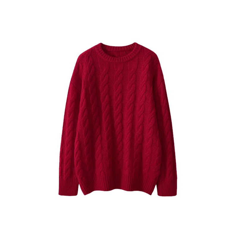 무거운 게으른 스타일 크루 넥 긴팔 스웨터 두껍게 꼬인 양모 스웨터 풀오버 느슨한 아웃웨어 여성용 레트로 니트 스웨터