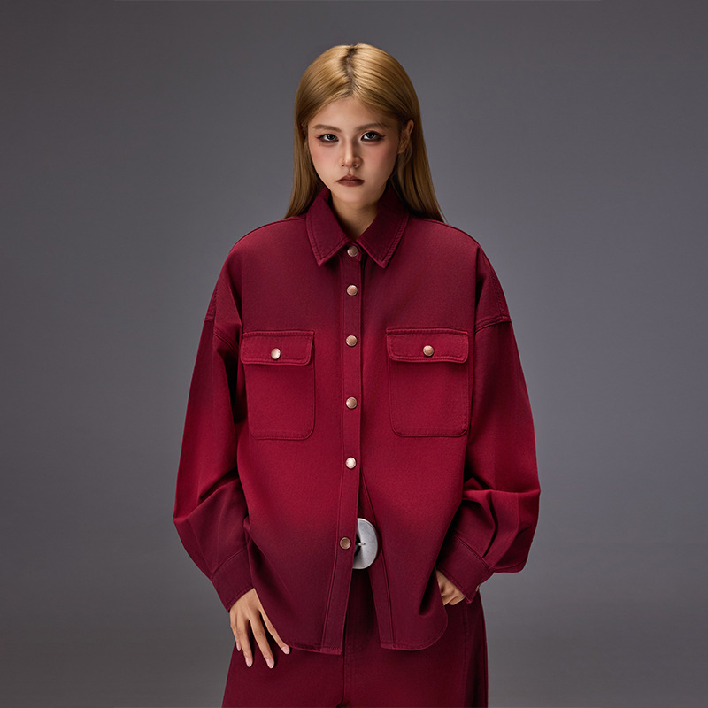 拓谷美式潮牌印花长袖衬衫女秋季新品百搭宽松衬衣高街渐变色外套