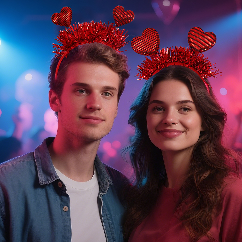 Nueva diadema de amor rojo Día de San Valentín en forma de corazón tocado de color decoración de fiesta de boda de cumpleaños diadema de corazón de melocotón rojo