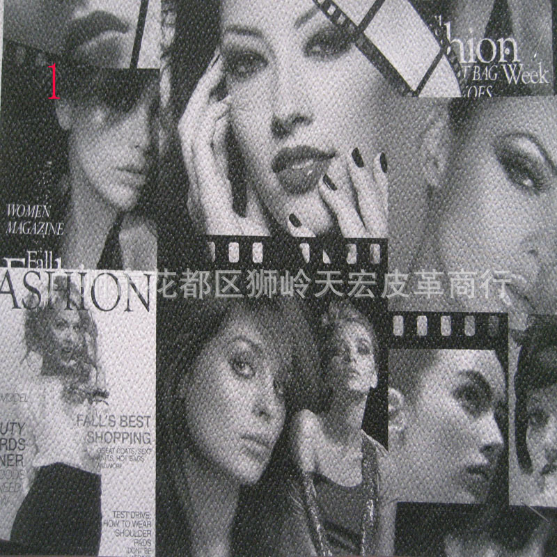 时尚人物图案印花皮革手袋箱包人造皮料包包布料工艺品合成革