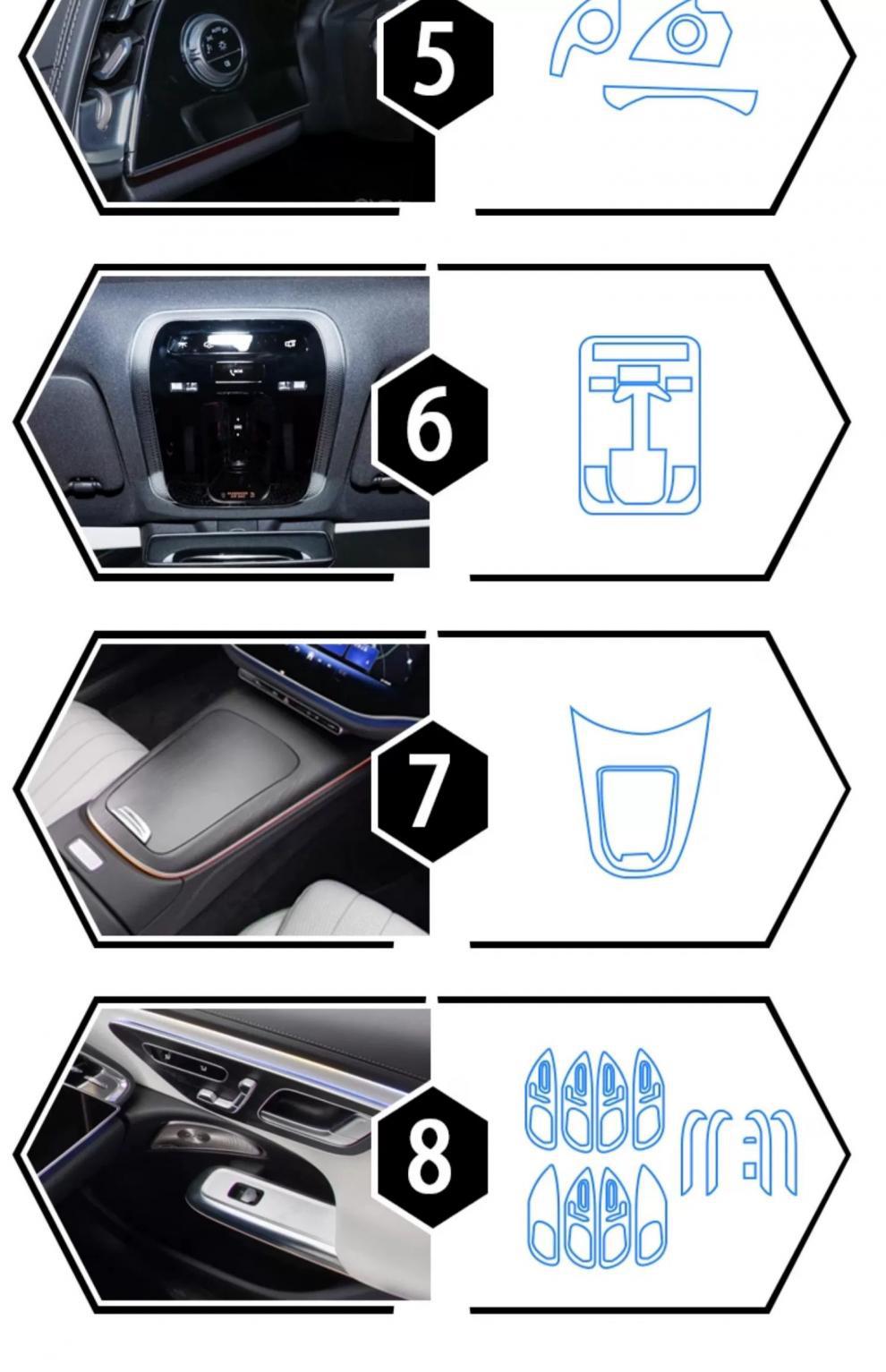 Suitable for 25 Mercedes-Benz E-Class interior protection films, upgraded TPU high-definition film, high-temperature resistant, scratch-resistant, transparent decorative parts
