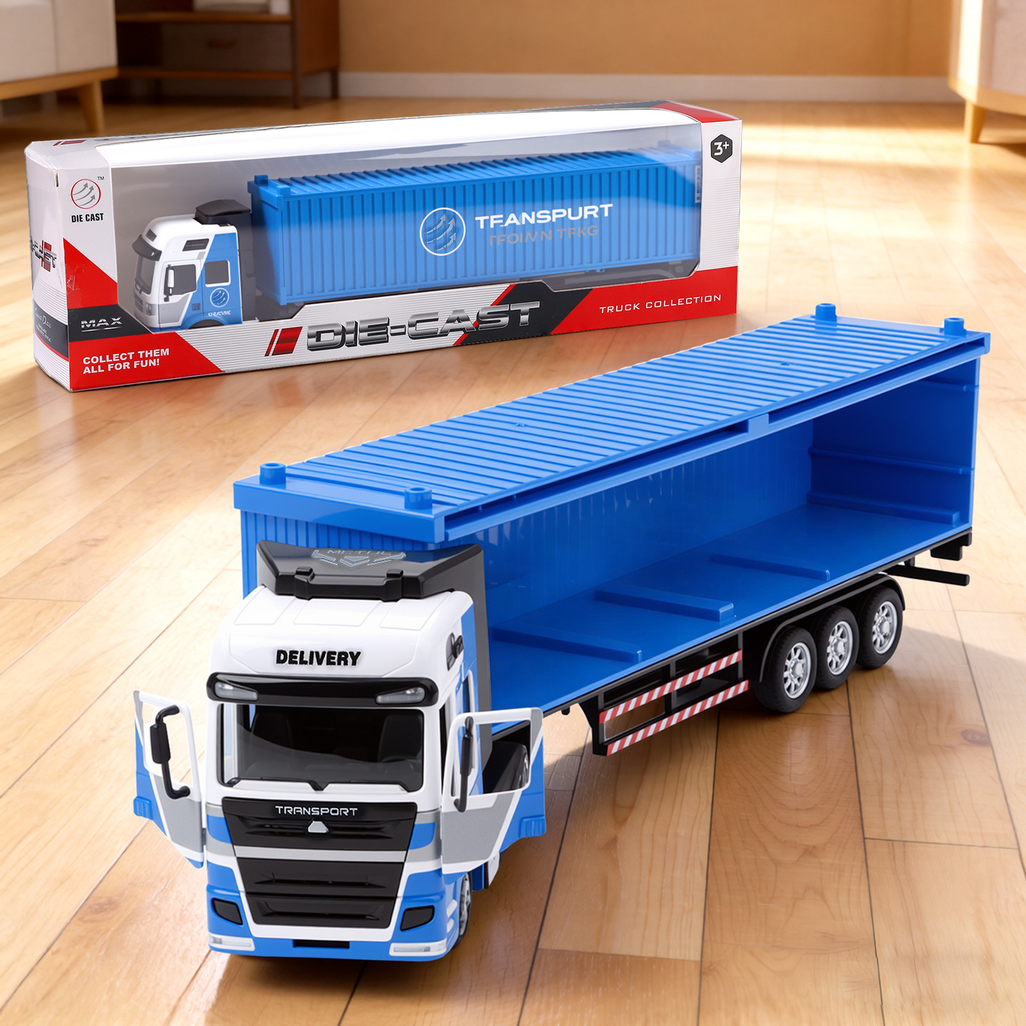 Juego de Camiones de Transporte de Aleación, Incluye Camión y Remolque de Contenedores