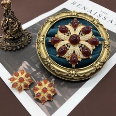 Set of winter new Western medieval silver needle earrings, enamel sunflower fruit jelly resin diamond brooch