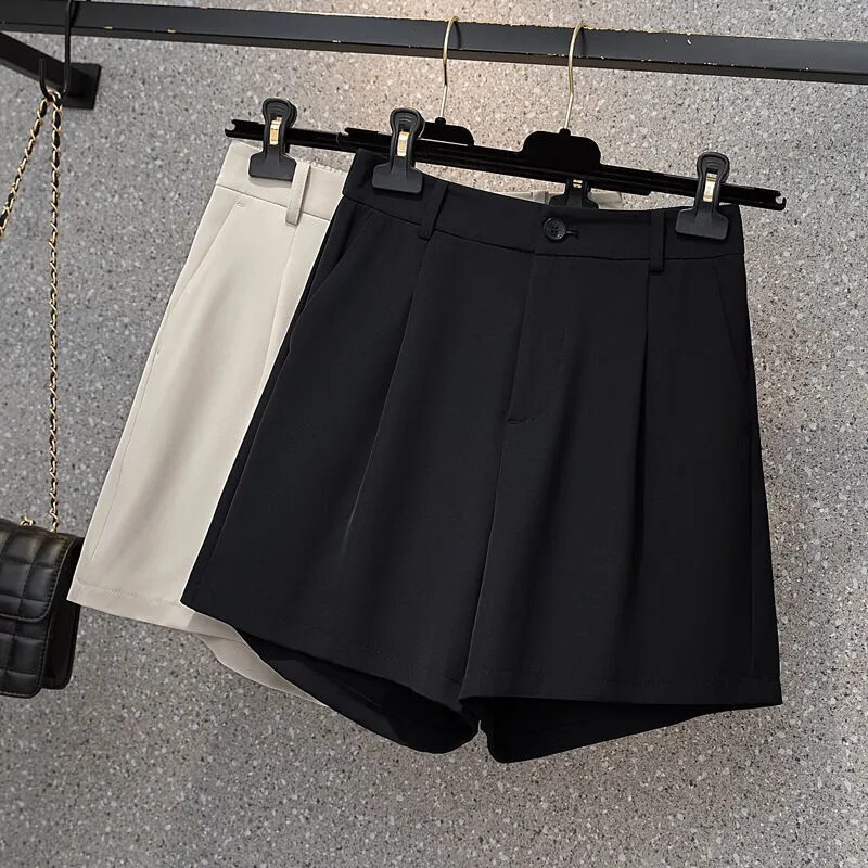 plus size Suit Shorts Women's Summer Wide-leg chubby girl Elastoic High Waist A- shaped Loose Slimming Solid Color Outer Wear Casual Pants