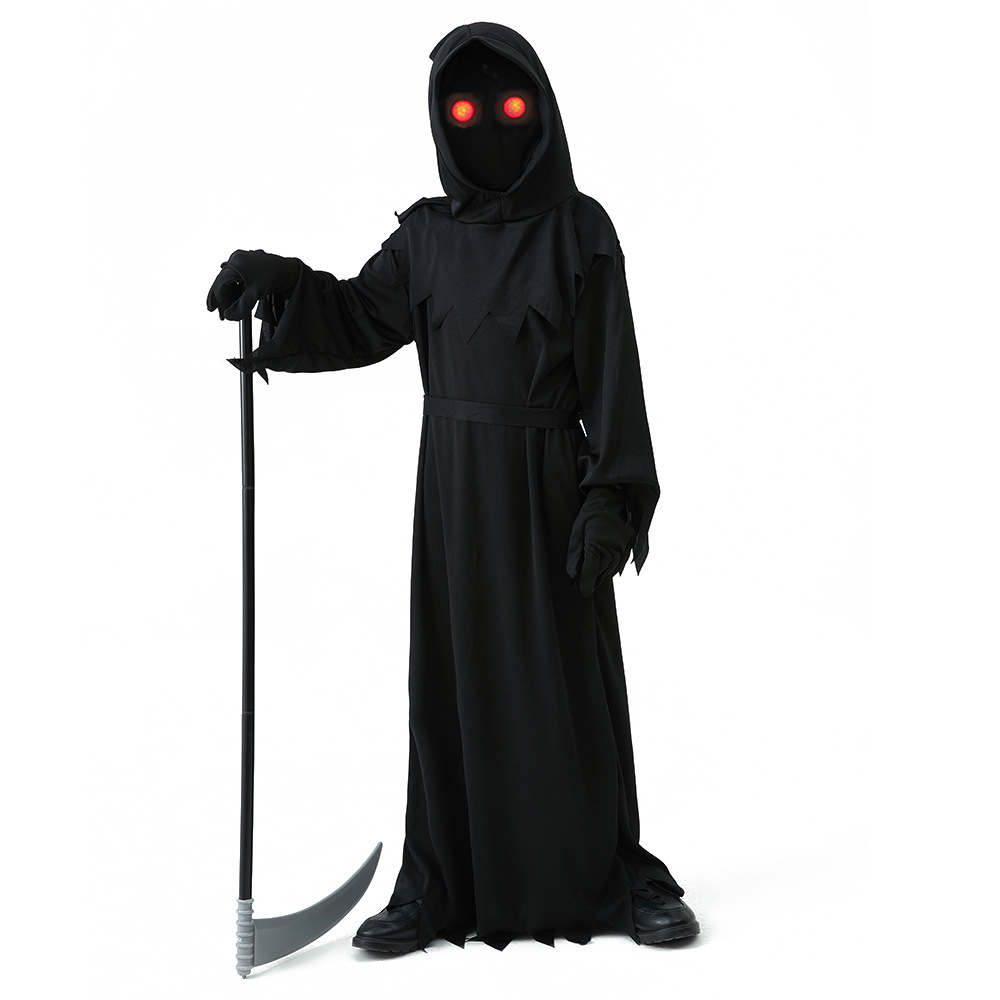 Halloween juego traje niños misterioso horror muerte vestido fresco pelo rojo luz ojos enviar hoz en stock