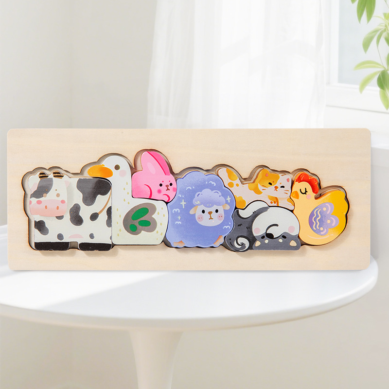 Madera para niños animales padres-hijos puzzle tridimensional bloques de construcción puzzle bebé puzzle de madera ayuda de enseñanza temprana juguetes de puzzle