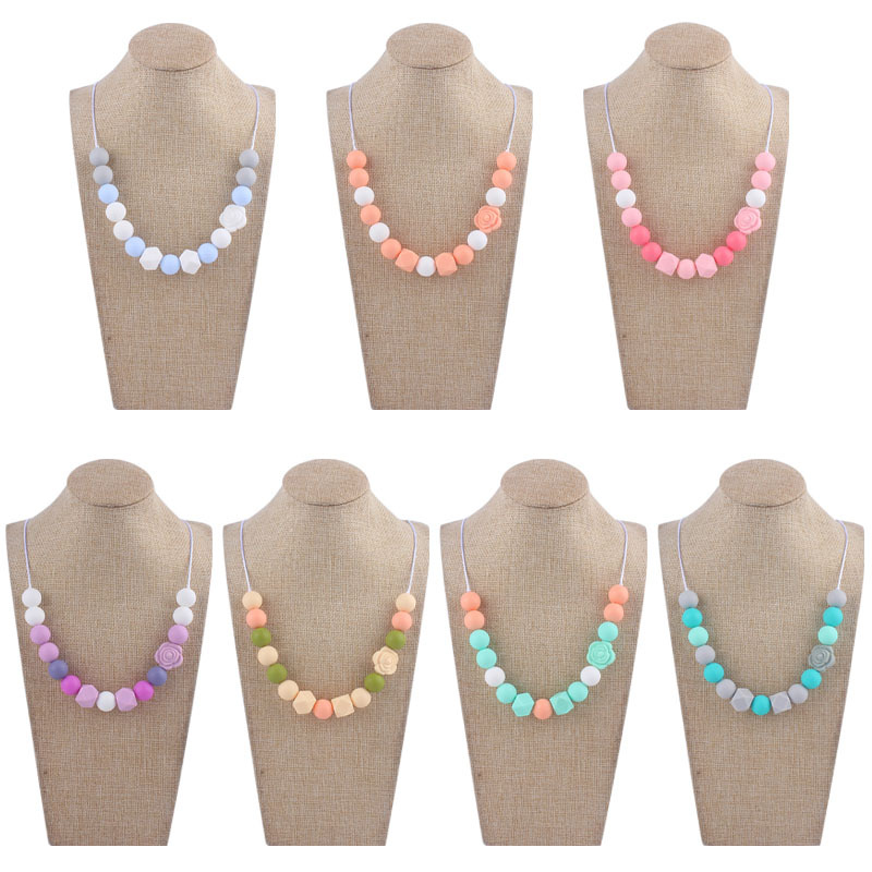 Nueva silicona molar mordedor collar de doble cara Rosa forma silicona mordedor collar masticable colgante collar