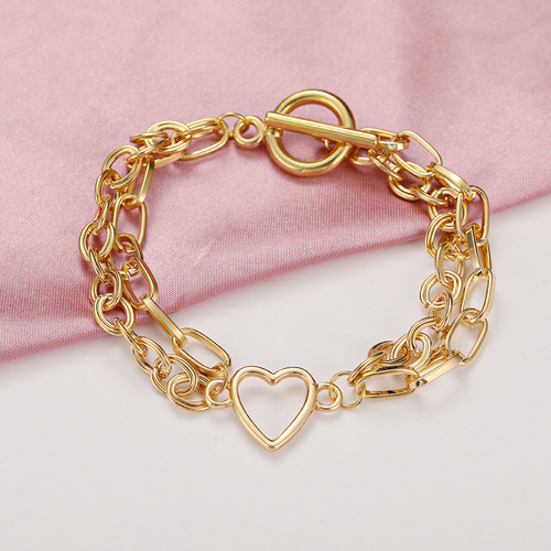 Kang Zhishang Cross-border New Chain Love Peach Heart Ankle Chain Creative Ins Cool Wind Personality Gold Alloy Double Layer Ankle Chain