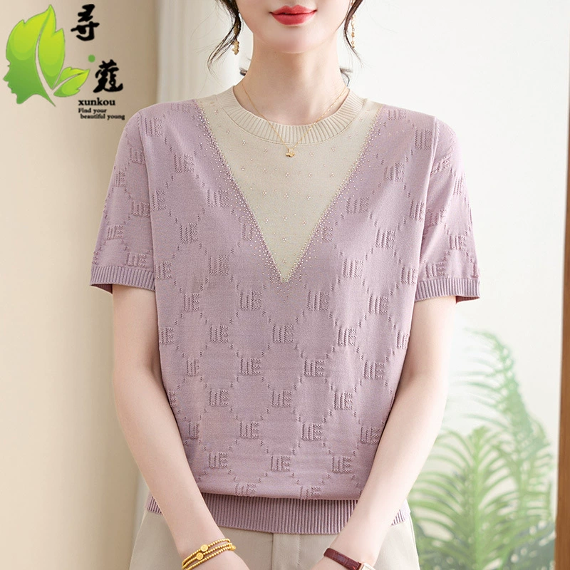модные топы с короткими рукавами для женщин среднего возраста 40-60 лет, повседневный трикотаж для женщин среднего и пожилого возраста, летний женский трикотаж