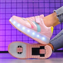 Amazon Overseas Supply Illuminating LED Running Shoes with Dual Wheels for Boys and Girls, Charging Wheels Shoes, Skating Shoes Manufacturer