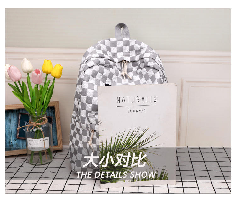 Korean ins artistic trend checkerboard checkered backpack, Japanese Harajuku style fresh and clean high school and junior high school student bag undefined
