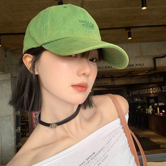 日系复古水洗做旧字母棒球帽女透气显脸小大头围防晒遮阳鸭舌帽子