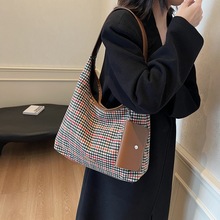 彩色混线格子包秋冬百搭妮子布包腋下包大容量子母包包韩版通勤包