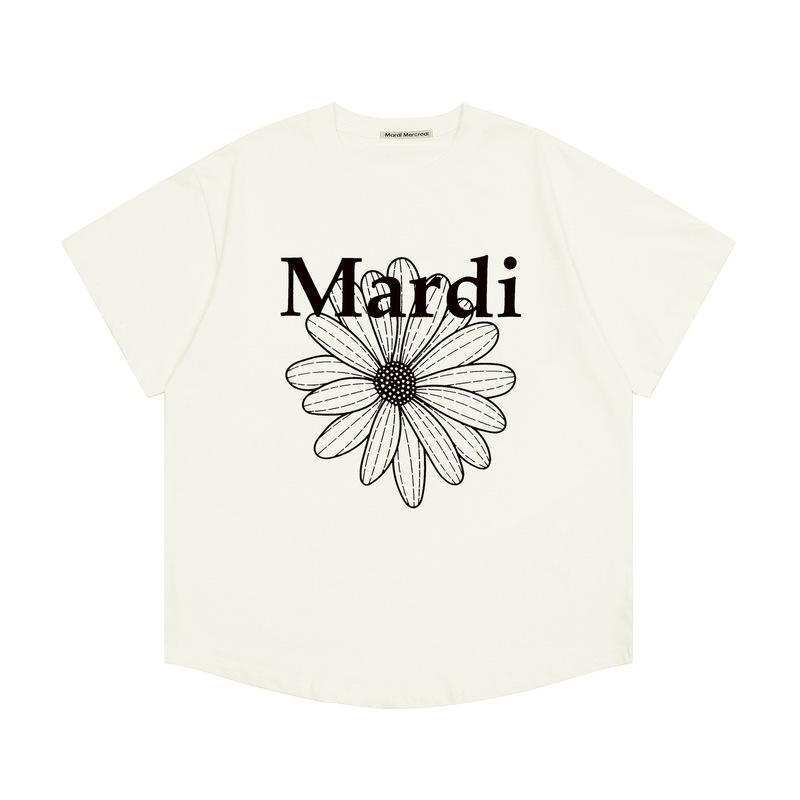 韓国マルディトレンディな半袖フラワープリントゴールドハイシルバー夏ラウンドネック純綿ルーズTシャツトップトレンディ|undefined