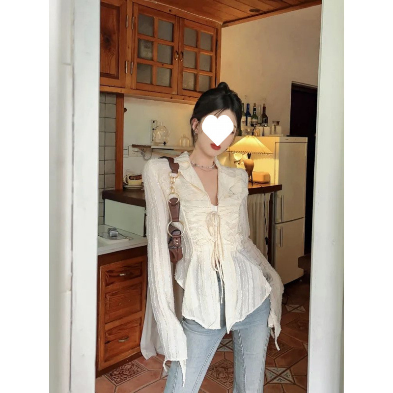 Apricot shiffon autumn fitted design shirt