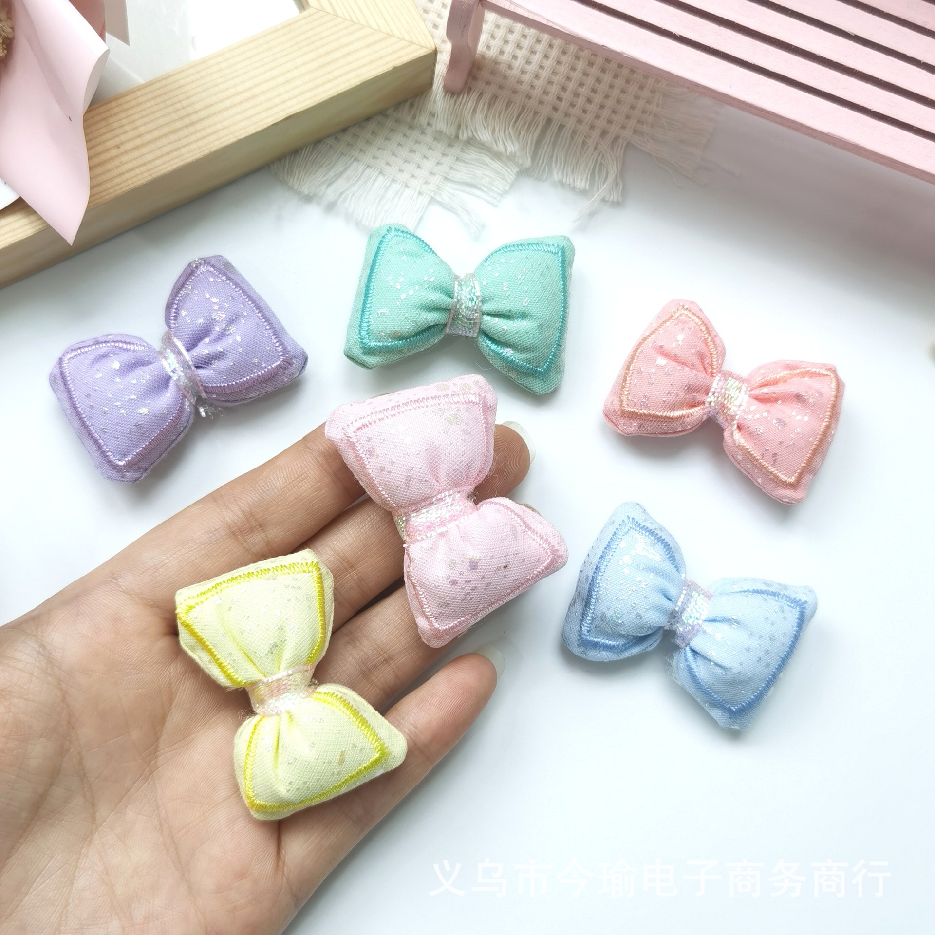 DIY 자수 귀여운 활 액세서리 컬러 코튼 나비 넥타이 헤어핀 헤어 액세서리 어린이 신발 및 양말 의류 모자 액세서리