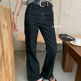 THE LIMON柠檬绿茶2026秋季高腰显瘦直筒牛仔裤女长裤简约百搭