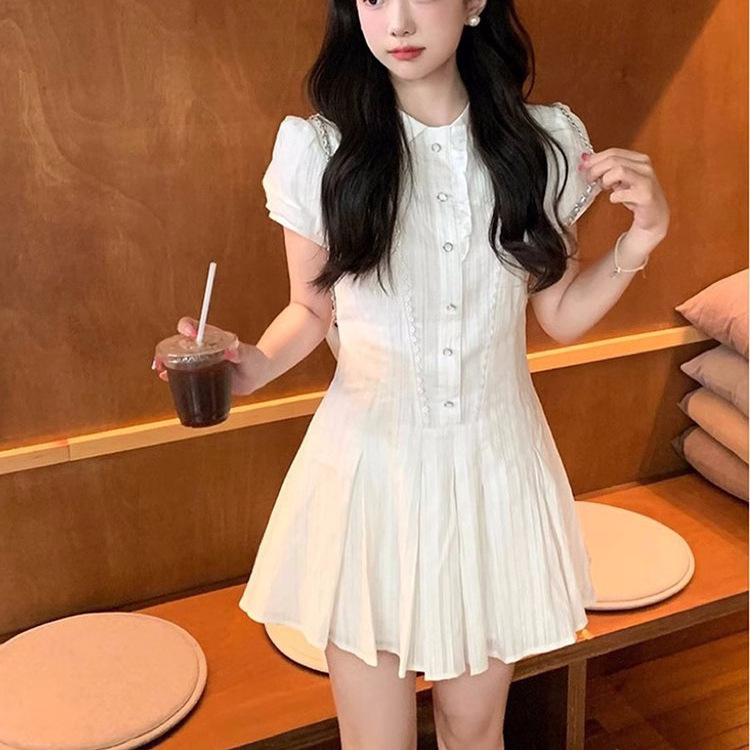 College-Style Super Stylish White Dress for Women, Summer 2026 New Model, Slimming, Fresh, Sweet, Short Dress for Petite Figures
