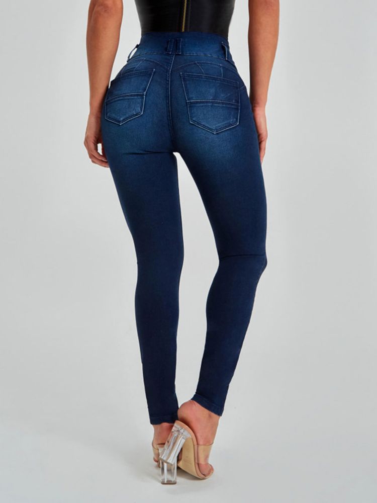 Jeans Ajustados de Cintura Alta para Mujer de Mezclilla de Algodón con Alta Elasticidad