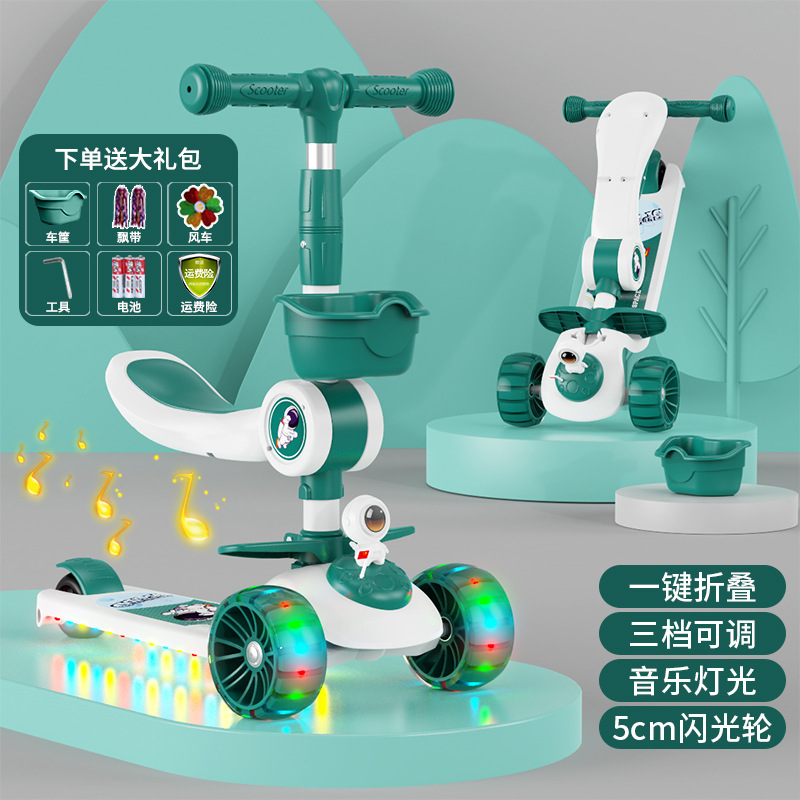 Niños de scooter con asiento plegable 2-6-10 años de edad niños y niñas tres en uno scooter con pedal