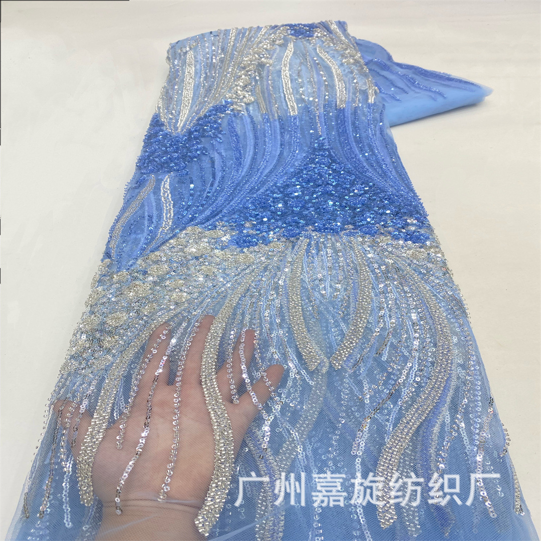 Nuevo vestido de dos colores gradiente flor tubo de cuentas sequinado bordado de alta gama tela de malla vestido de boda moda desfile tela