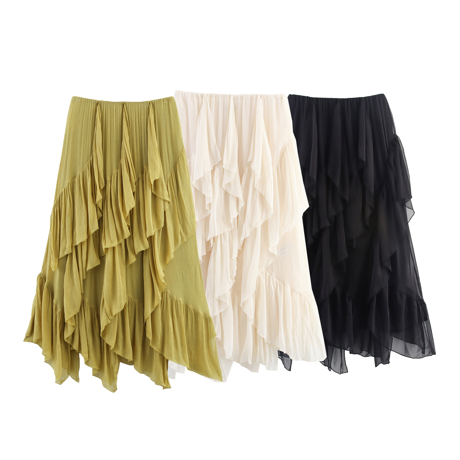 2025 European and American Style Summer Women's Mid-Length Ruffle Skirt 8634375
