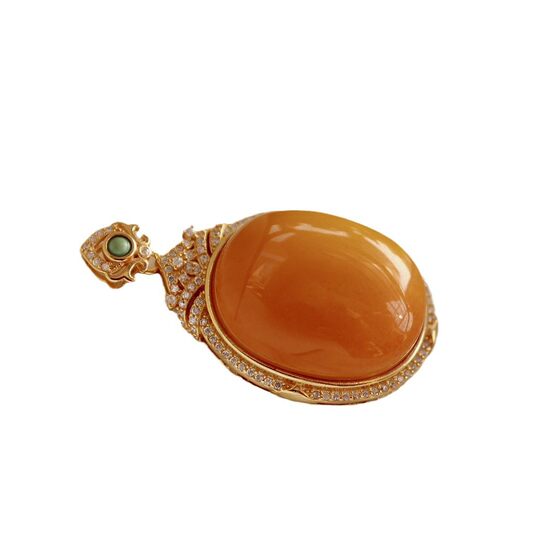 Natural old beeswax pendant high goods egg surface shape pendant genuine certificate S925 sterling silver women's single pendant retro high-end feeling