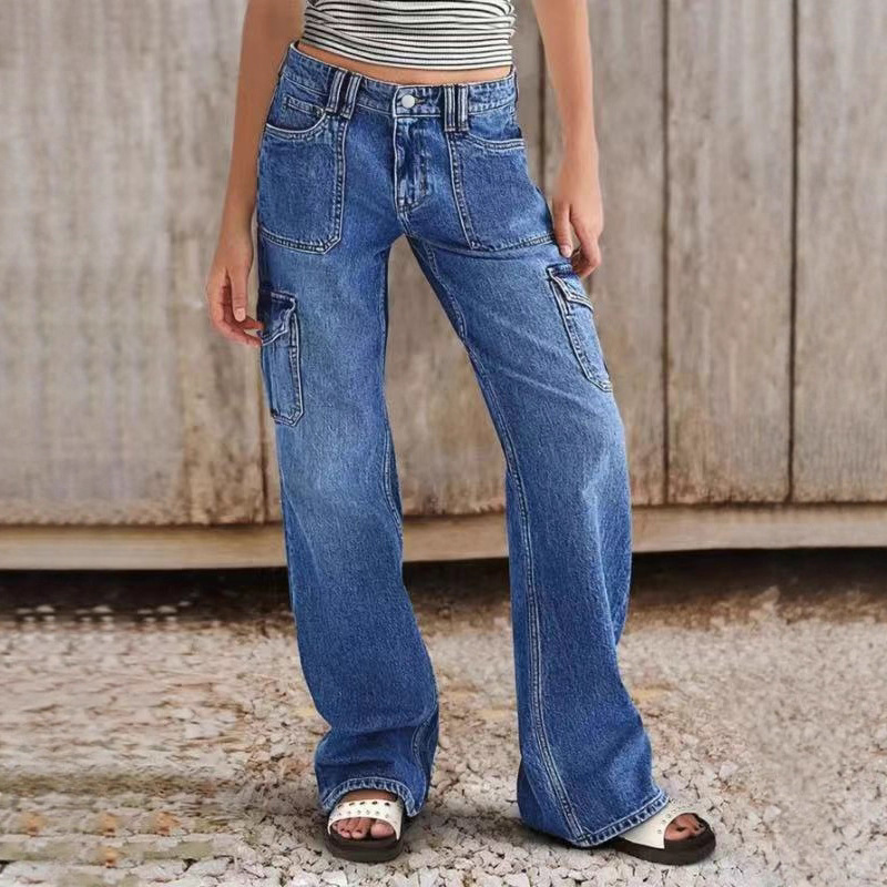Jeans droits slim taille haute élastiques pour femmes, collection automne européenne et américaine_voghion.com
