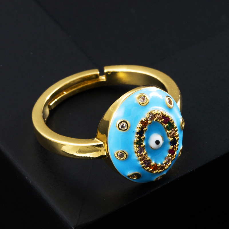 Fashion Copper Micro-inlaid Zircon Color Oil Dripping Devil's Eye Open Ring display picture 4