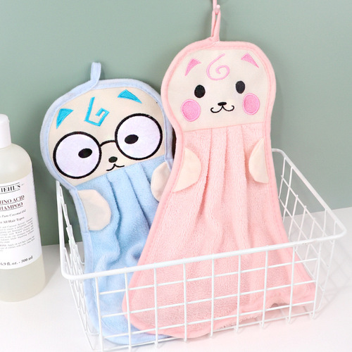 Cute thickened hanging hand towel, strong water absorption, dishwashing towel, rag, cartoon hand towel, dishcloth, extra large style