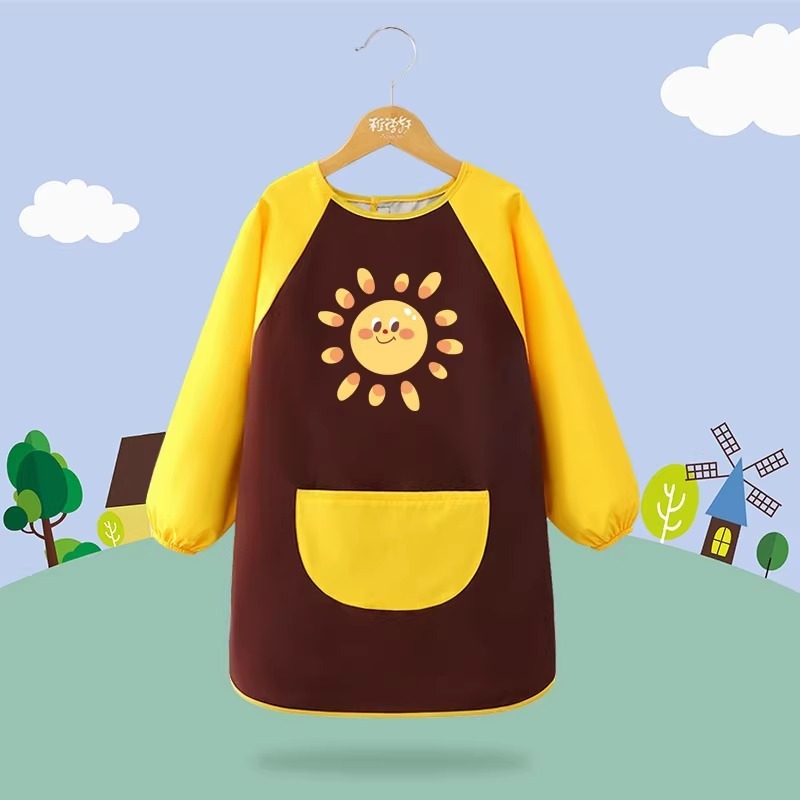 子供用エプロン絵画服幼稚園スタジオアートベルクロ長袖防水防汚よだれかけスモック逆着用|undefined