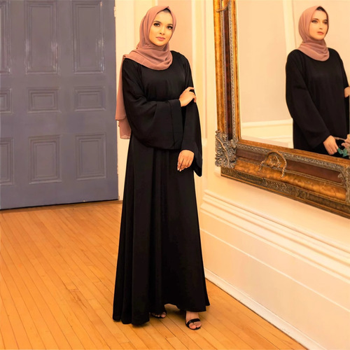 Loriya Basic Model Middle Eastern Turkish Solid Color Plus-Size Long Robe Dress