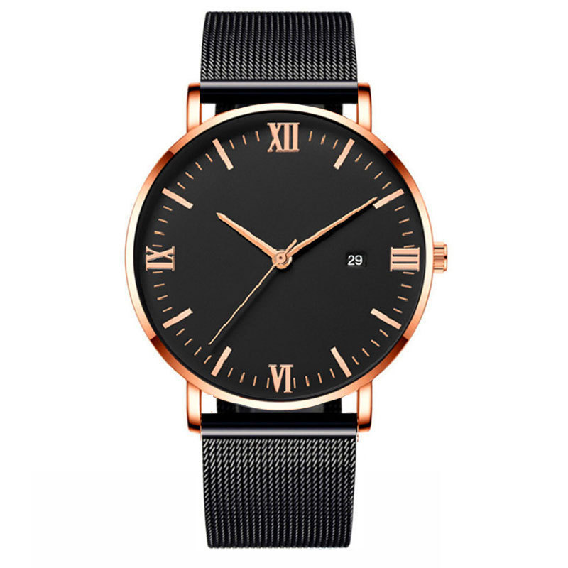 Fashion cross-border hot ultra-thin mesh belt calendar men's watches business simple scale quartz watches factory direct sales