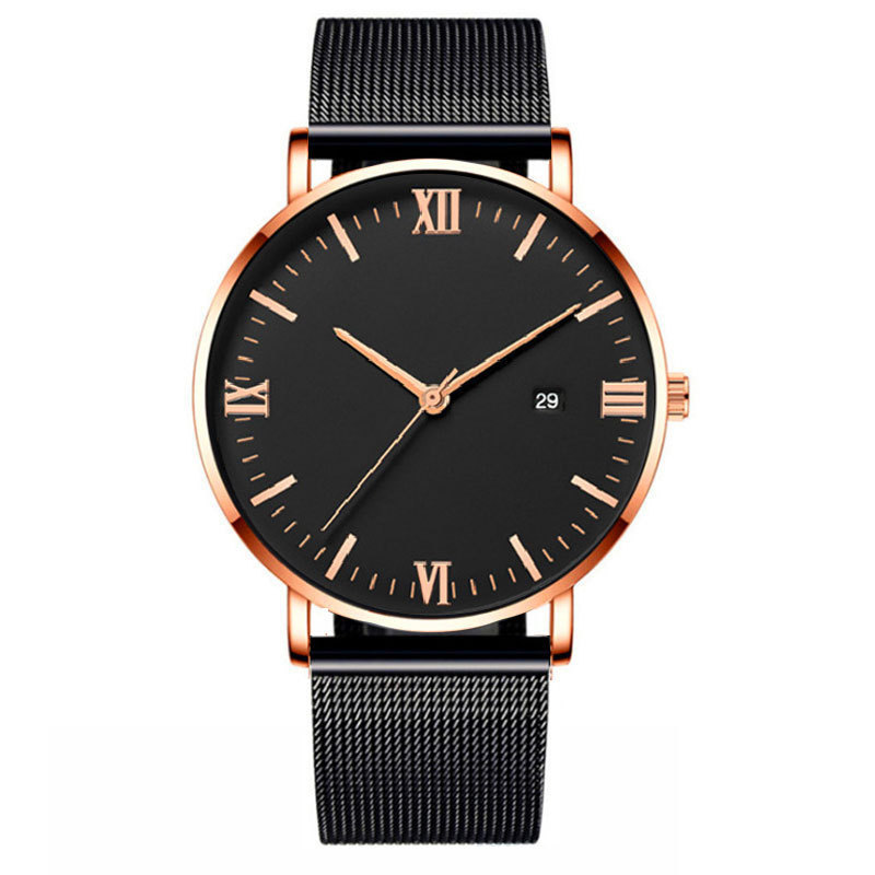 Fashion cross-border hot ultra-thin mesh belt calendar men's watches business simple scale quartz watches factory direct sales