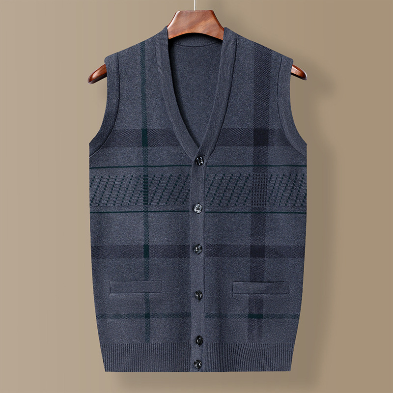 Dad sweater vest men's autumn and winter warm sleeveless waistcoat middle-aged and elderly knitted cardigan vest grandpa wear