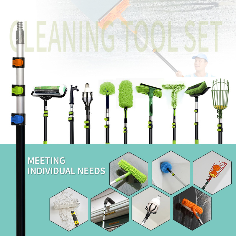 Juego de herramientas de limpieza de terrenos baldíos, cepillo de limpieza de vidrio, artefacto de limpieza, limpieza de toda la casa, limpieza y eliminación de polvo