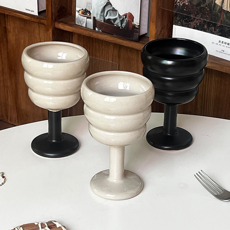 New Creamy Wind Light Luxury Creative Retro Ceramic Niche Design Gourd Tall Glass