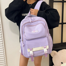 高颜值撞色书包女初中生甜美风背包简约印花大容量小学生双肩包