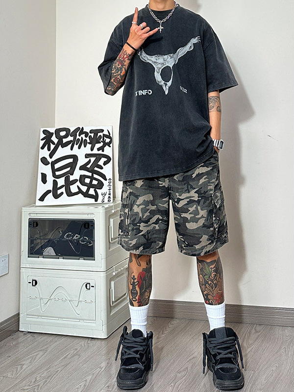 American Style Multi-Pocket Camouflage Lumber Wear-Resistant Workwear Shorts Men's Casual Outdoor Trendy Brand Pants for Small Men Summer