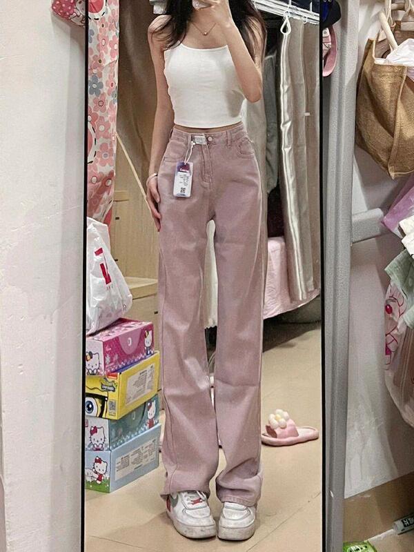 Purple Straight High-Waisted Jeans for Women, Loose Fit, Fall 2025 New Style, Versatile, Slimming, Floor-Length Wide-Leg Pants for Spring and Autumn Purple Straight High-Waisted Jeans for Women, Loose Fit, Fall 2025 New Style, Versatile, Slimming, Floor-Length Wide-Leg Pants for Spring and Autumn
