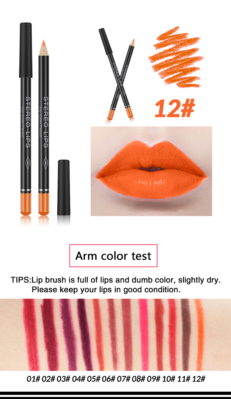 VIBELY European and American export matte non-stick cup lip liner lipstick 12-color line lip liner makeup cross-border wholesale undefined