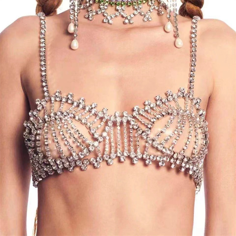 Fashion Sexy Beach Jewelry Diamond Tassel Body Chain Bikini Chest Chain display picture 1