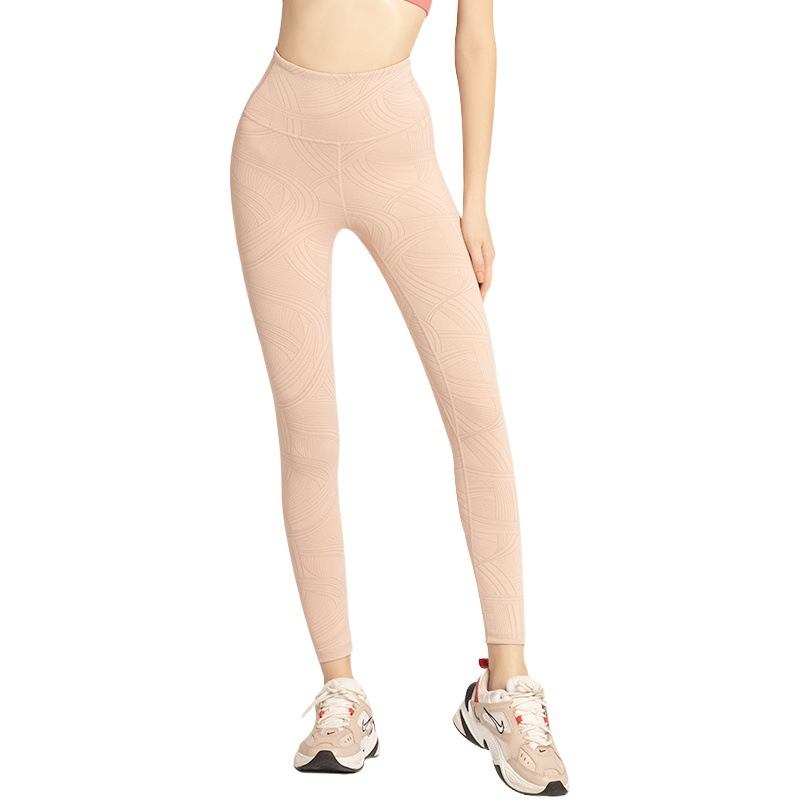 Juyitang yoga pantalones de melocotón de las mujeres de cintura alta elevación de la cadera Jacquard de fondo de secado rápido correr gimnasio deportes ropa de yoga