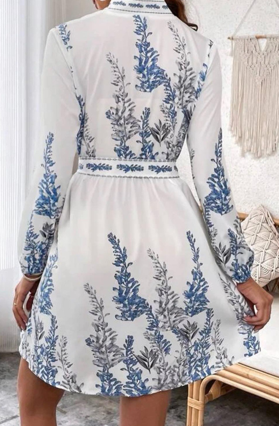 Cross-border European And American 2025 Spring New Women's Fashion V-neck Long-sleeve Bohemian Printed Dress_ecoleips.com