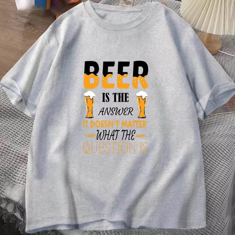 Funny Beer Slogan Printed T-Shirt, Unisex Casual Short-Sleeved T-Shirt, Women's Fashion Beer Letter Graphic