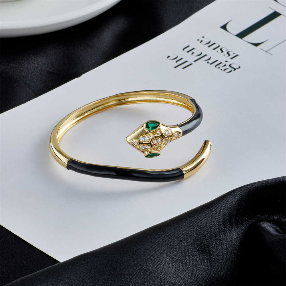 new 18K gold electroplating dripping copper micro-inlaid zircon snake bracelet